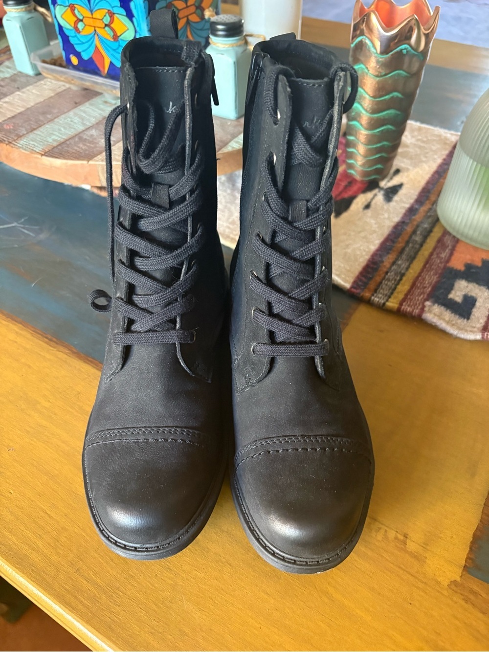 Clarks Black Lace-Up Women's Combat Boots - Picture 5 of 9
